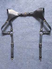 1套男士可調式手工插扣pu皮革哥德式龐克風吊帶和手臂帶,適合日常穿著和假日禮物,黑色和棕色 - 黑色 - 查看 6