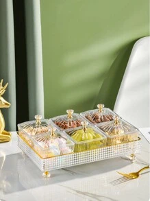 1 Set Caja De Almacenamiento De Alimentos Transparente Y Bandeja De Bocadillos, Bandeja De Almacenamiento De Alimentos Multifuncional De Cocina - 1 juego blanco. - Ver 4