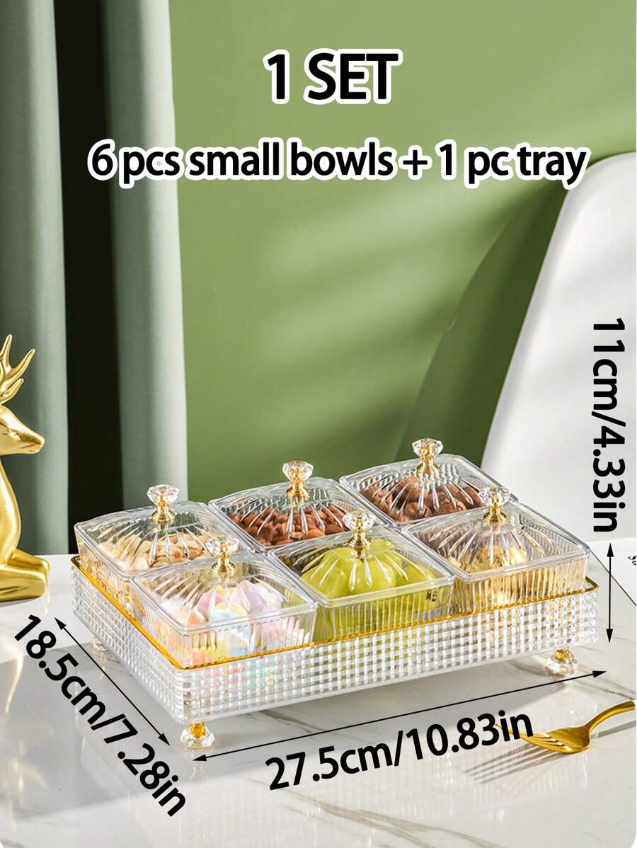 1 Set Caja De Almacenamiento De Alimentos Transparente Y Bandeja De Bocadillos, Bandeja De Almacenamiento De Alimentos Multifuncional De Cocina - 1 juego blanco. - Ver 1