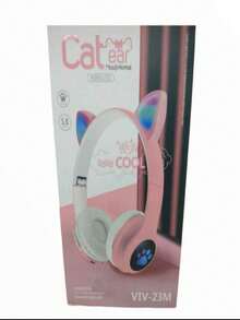 AUDIFONOS CON OREJAS DE GATO Y LUZ - Rosa - Ver 2