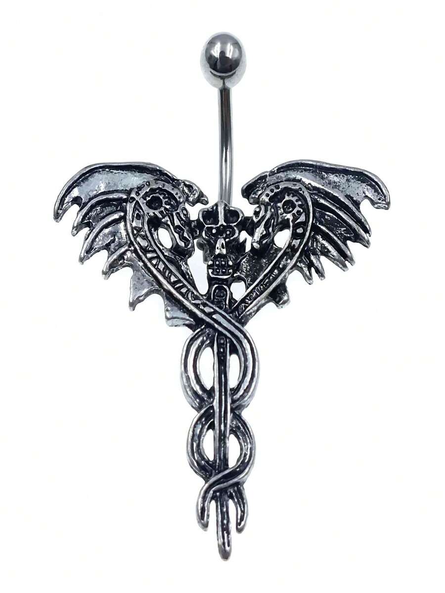 1 件復古不銹鋼槓鈴肚臍環,禮物 - 復古銀色 - 查看 1