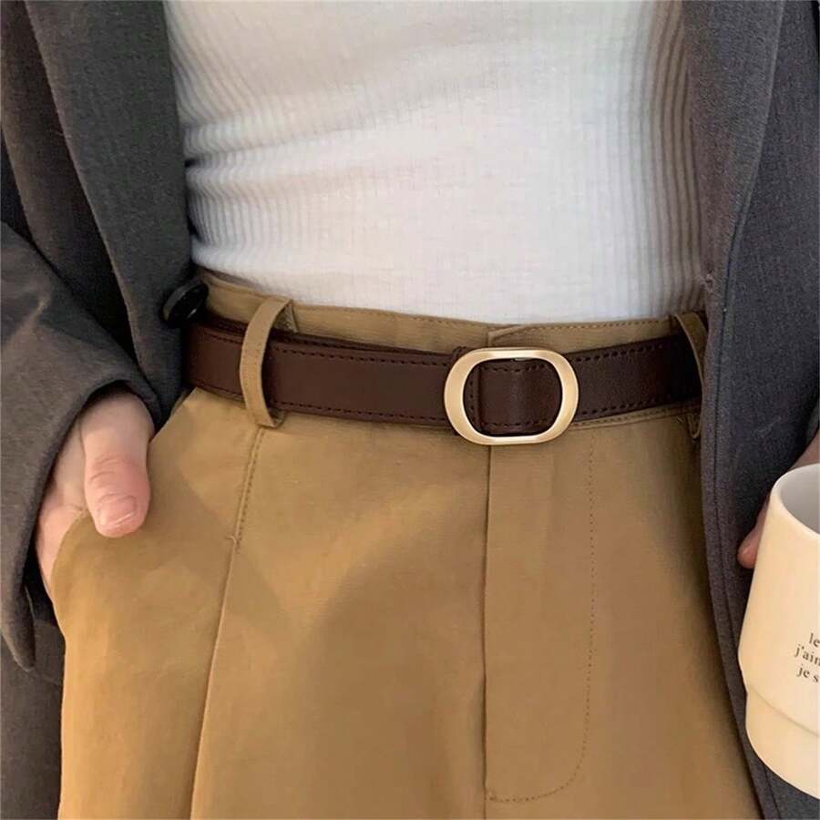 1條女士咖啡色無洞飾帶,無須打孔設計,時尚百搭,休閒高檔,適合日常佩戴 - 咖啡 - 查看 1