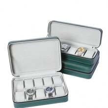 1pc Green Zipper Watch Storage Case, Grey Interior Portable Watch Zipper Pouch, Home Leather Watch Organizer Gifts Women Girls