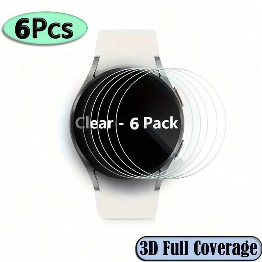6入組手錶9h鋼化玻璃屏幕保護貼,防刮耐用且無氣泡,適用於三星galaxy Watch6經典版/watch5 Pro/watch4經典版 47mm/43mm、45mm/44mm/40mm、46mm/42mm