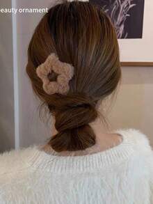 2 件裝白色 + 卡其色毛絨大星星髮夾,可愛流蘇髮夾,新款時尚 Bb 夾,女士和女孩發卡,秋冬 - 咖啡 - 查看 3