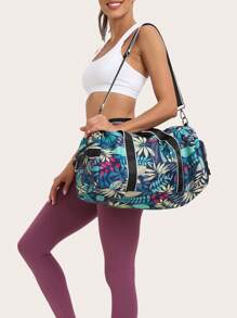 1個時尚多功能植物葉設計大容量女士運動包,多個口袋,乾濕分離,手提、肩背、斜跨多種方式,適用於健身、旅行等活動,包括鞋匣和露營收納袋 - 藍色 - 查看 6