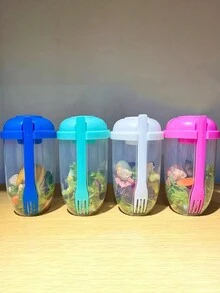 1套/低脂沙拉杯套裝,pp材質沙拉杯附叉子和醬料瓶,適用於攜帶式郊遊,適用於上班族和學生族群 - 白色 - 查看 5