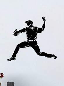 棒球运动员墙贴运动乙烯基贴纸男孩儿童房卧室室内装饰任何房间艺术装饰 - 黑色 - 查看 1