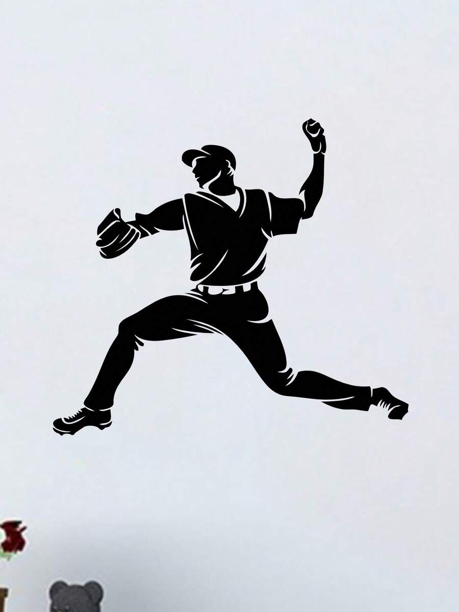 棒球运动员墙贴运动乙烯基贴纸男孩儿童房卧室室内装饰任何房间艺术装饰 - 黑色 - 查看 1