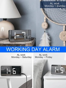 1 pieza Reloj despertador con espejo y pantalla de temperatura, luz LED, 2 puertos USB, decoración del hogar, decoración de dormitorio, regalo de cumpleaños/graduación - Blanco - Ver 8