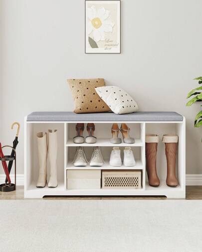 HEXCELEN Schoenenbank Schoenenopberger met zitkussen en 9 vakken Verstelbaar 3-laags schoenenrek voor inkomhal Woonkamer Slaapkamer 30 x 103 x 52,7 cm