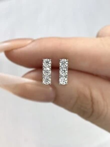 Newsoul "1 Pair Of Glamorous 925 Sterling Silver Total 0.6CT Straight Shaped Moissanite Stud Earrings For Women Ladies Jewellery Girlfriend Gift Engagement Wedding Promise Eternal Earrings Fine Jewelry" Rhinestone Bridal Jewelry Diamond Earrings - Silver - View 3