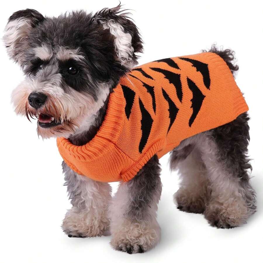 Dog Sweater, Puppy Festival Theme Knitted Sweater For Autumn - Orange - View 1