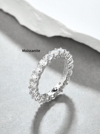 1枚925纯银2.1克拉圆形无色莫桑石订婚戒指，女士款，适合新娘佩戴