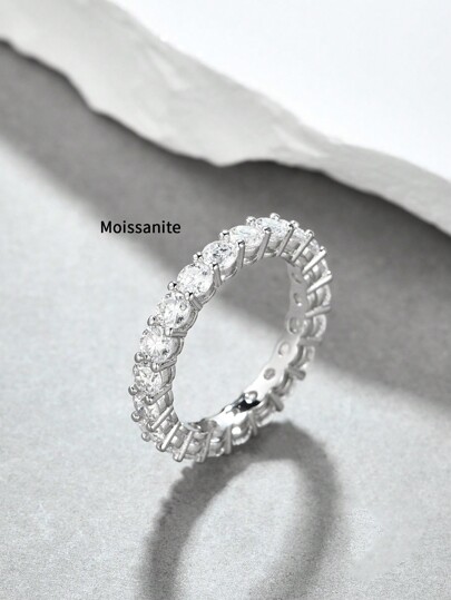 1 peça de anel de noivado feminino de moissanite transparente e incolor, redondo, de prata 925, 2,1 quilates, com strass, adequado para noivas