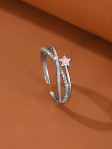 1只極簡主義交叉開口戒指 - 銀色 - 查看 1