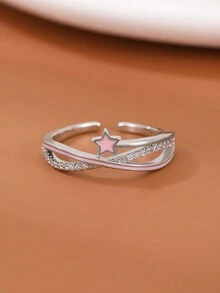 1只極簡主義交叉開口戒指 - 銀色 - 查看 3