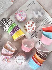 25個中型蛋糕紙杯帶蓋彩色印花防油巧克力蛋糕紙托盤捲邊鬆餅杯塗層紙杯托盤小蛋糕杯模具diy耐高溫烤箱烘焙工具 - 04 - 查看 8