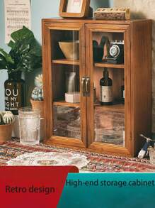 1pc Vintage Handmade Dustproof Storage Cabinet With Double Door And Multilayer Space For Hotel Home Decorative Tea Set Organizer, Wooden - Multicolor - View 1