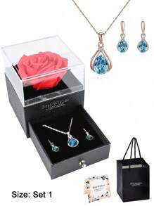 1套保鮮真實紅玫瑰和水滴項鍊耳環套裝- 永恆的花禮物,送給媽媽,奶奶,妻子,女友,生日,周年紀念日,浪漫禮物來自 - 玫瑰金 - 查看 9