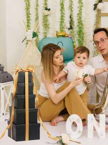 Meching 大型方形套盒,帶蓋禮品盒,黑色堆疊禮盒,帶絲帶卡片,適用於婚禮、生日派對、情人節等各種場合 - 黑色 - 查看 7