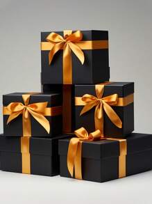 Meching 大型方形套盒,帶蓋禮品盒,黑色堆疊禮盒,帶絲帶卡片,適用於婚禮、生日派對、情人節等各種場合 - 黑色 - 查看 3