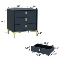 ECACAD 21.3"H Nightstand End Table Three Drawer Black And White