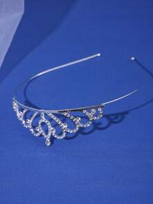 1pc Women'S Silver Cute And Simple Rhinestone Alloy Princess Crown Headband For Birthday, Cake Decoration, Party, Performance, Daily Use - Silver - View 4