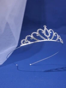 1pc Women'S Silver Cute And Simple Rhinestone Alloy Princess Crown Headband For Birthday, Cake Decoration, Party, Performance, Daily Use - Silver - View 2