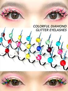 60 Pcs D Bright Diamond Lashes Multicolor Diamond Glitter Fairy Lashes Wedding Lashes Party Lashes DIY Festive Eye Tail Beauty Makeup 10-15mm