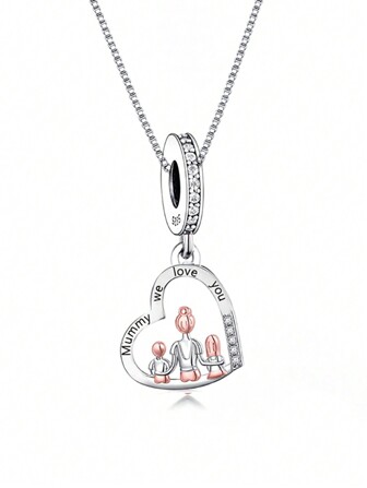 1入組精美925純銀媽媽和孩子雙色玫瑰金鍍吊墜項鍊,理想適用於母親節和生日禮物