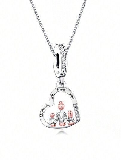 1 pièce Collier Avec Pendentif Délicat Argent 925 Mère Et Enfant Bicolore Or Rose Plaqué , Idéal Pour Fête Des Mères Et Cadeau D'Anniversaire