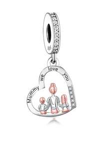 1入組精美925純銀媽媽和孩子雙色玫瑰金鍍吊墜項鍊,理想適用於母親節和生日禮物 - 銀色 - 查看 2