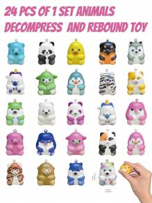 1入組24個可愛動物慢回彈抗壓玩具,釋放壓力 - 隨機顏色的蛋殼/固定的12個慢回彈款式 - 查看 1