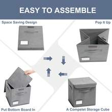 ELONG HOME 1 Pack 27L Storage Boxes With Lids Foldable Storage Cubes Large Cube Storage Box With Lid & 3 Reinforced Handles Fabric Storage Box For Shelves Wardrobe - Grey - View 6