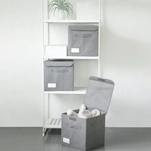 ELONG HOME 1 Pack 27L Storage Boxes With Lids Foldable Storage Cubes Large Cube Storage Box With Lid & 3 Reinforced Handles Fabric Storage Box For Shelves Wardrobe - Grey - View 7