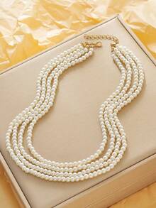 1pc Fashionable Simple Elegant Multi-Layered Beaded Pearl Necklace For Women Suitable For Holiday Party And Daily Jewelry Accessory - White - View 4