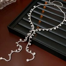 1枚奢華的鑽石圓形吊墜配飾流蘇,適用於女士的長項鍊 - 水鑽項鍊 - 查看 4