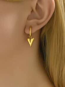 Pendientes de aro de acero inoxidable con colgante con forma de corazón brillante, al estilo europeo y estadounidense, para uso diario, elegantes y sencillos, accesorios de oreja, regalo para San Valentín, mamá, madre, Día de la Madre