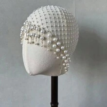 1 件白色珍珠装饰发带，带水钻装饰，适合女士，奢华头饰万圣节