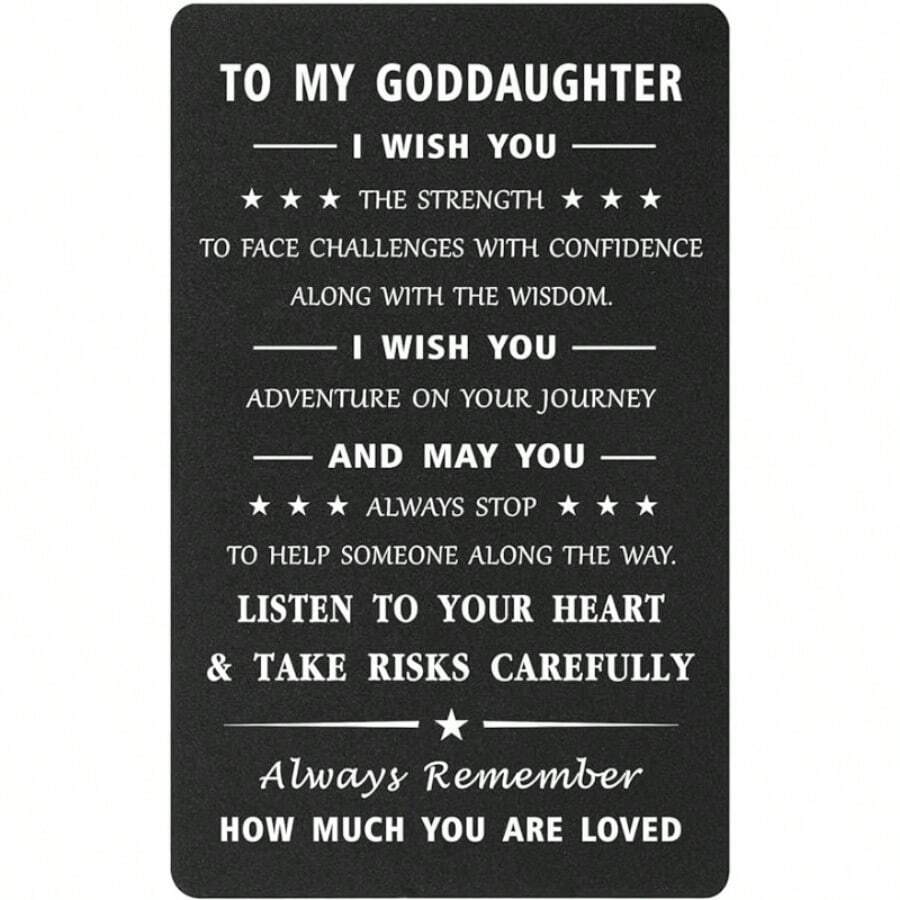 1 Pieza De Tarjeta De Billetera De Metal Grabada Para Ahijada, Regalo Inspirador Para Cumpleaños, Graduación, Fiestas Y Favores Decorativos - Blanco y Negro - Ver 1