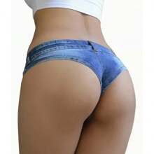 Mini Short Mezclilla Cachetero Mujer Playa Bikini Baile Ropa - Lavado ligero - Ver 1