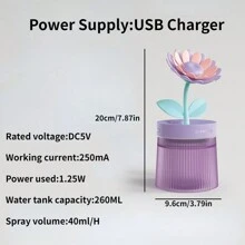 GIVELONG 1pc New Sunflower Night Light Humidifier With 7-Color Atmosphere Lamp, Mini Desktop Diffuser For Bedroom And Living Room, Ultrasonic Air Humidifier With Vivid Flower Shape, Quiet & Easy-To-Use - Purple - View 9