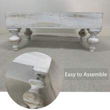 hanyial Wooden Riser Decorative Tray: Farmhouse Wood Pedestal Display Stand Rustic Whitewashed Tray Riser Centerpiece For Coffee Bar Kitchen Dining Room Home Table Decor, Short & Tall Footed - White - View 4