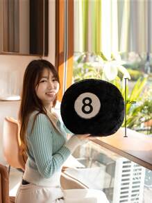 1 件黑色台球 8 球毛绒抱枕，沙发软垫，客厅椅子，沙发，男孩枕头，女孩枕头，儿童枕 - 黑色 - 查看 3