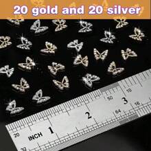 30 件 3D 合金金蝴蝶指甲饰带水钻美甲饰品女孩美甲 DIY 工艺品装饰用品指甲宝石指甲 - 金色 - 查看 5