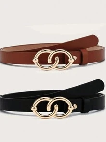 2 件/套圓扣人造皮革皮帶,適用於女式洋裝、牛仔褲、褲子 - 彩色 - 查看 1