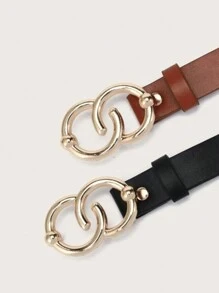 2 件/套圓扣人造皮革皮帶,適用於女式洋裝、牛仔褲、褲子 - 彩色 - 查看 4