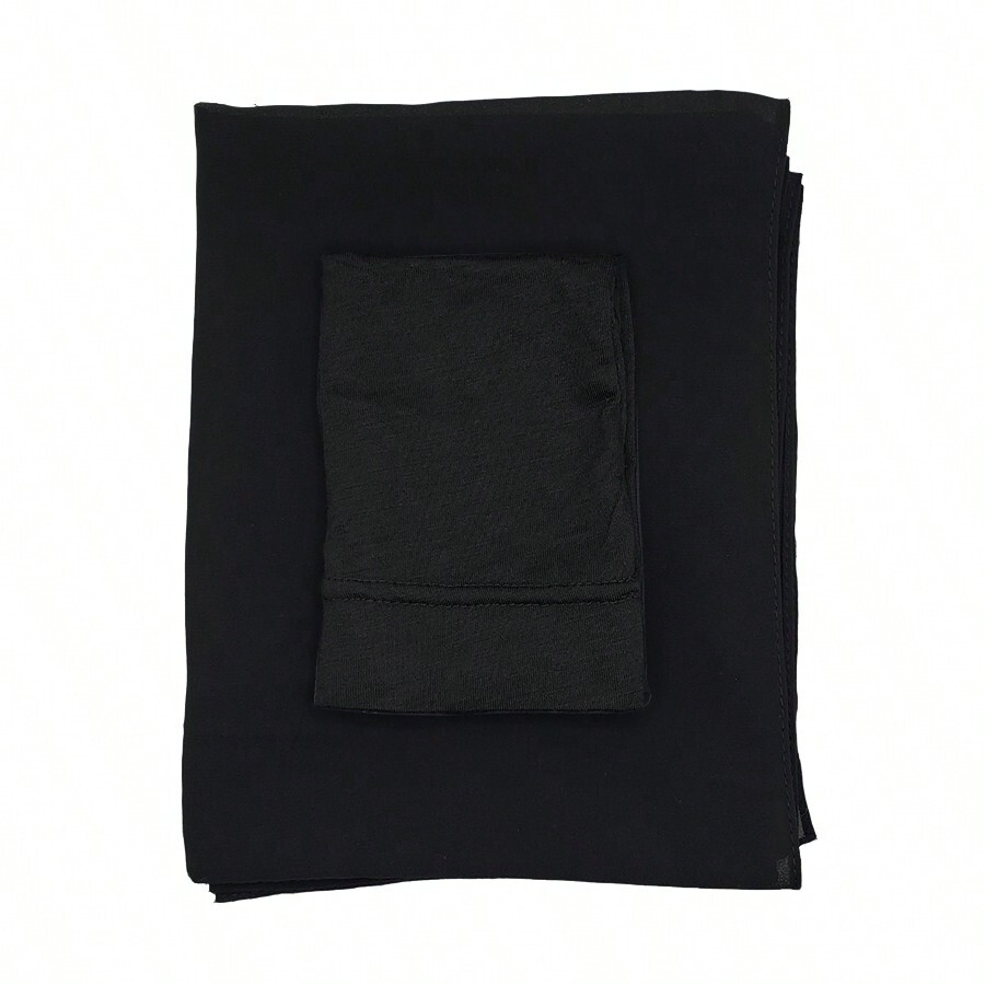 2pcs Simple Tube Cap And Hijab Cap Set + Thin Chiffon Scarf Head Cover