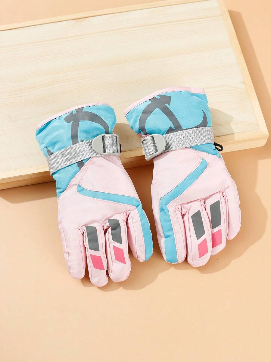 3-8歲兒童冬季暖和防水滑雪手套 - 淺粉色 - 查看 1